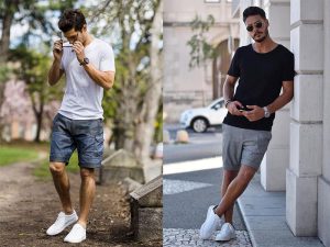 Người mẫu nam mặc quần thể thao nam cao cấp ngắn đi dạo phố năng động